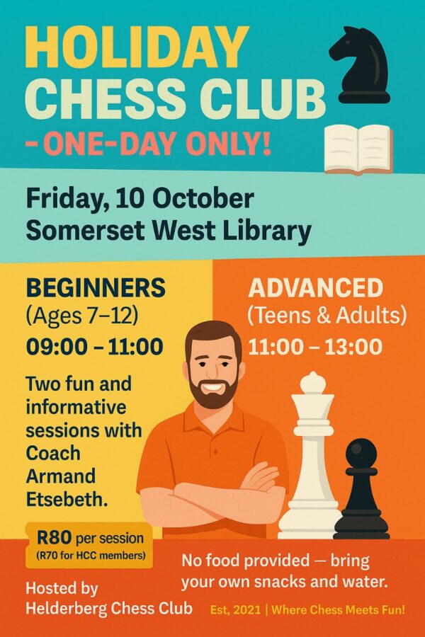 10 October 2025 - HOLIDAY CHESS CLUB – ONE-DAY ONLY! ♟📚